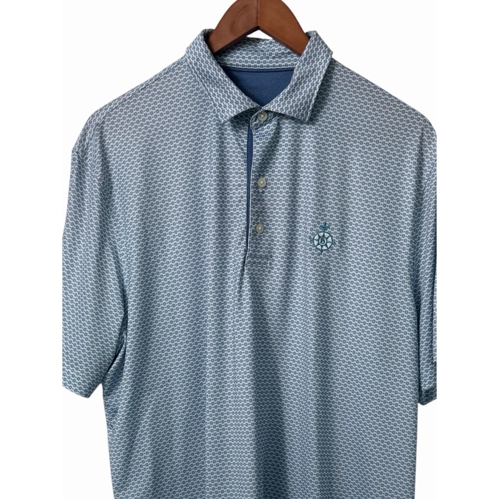 Johnnie-O Polo Shirt Men Large Blue Geometric Print Golf Performance Stretch